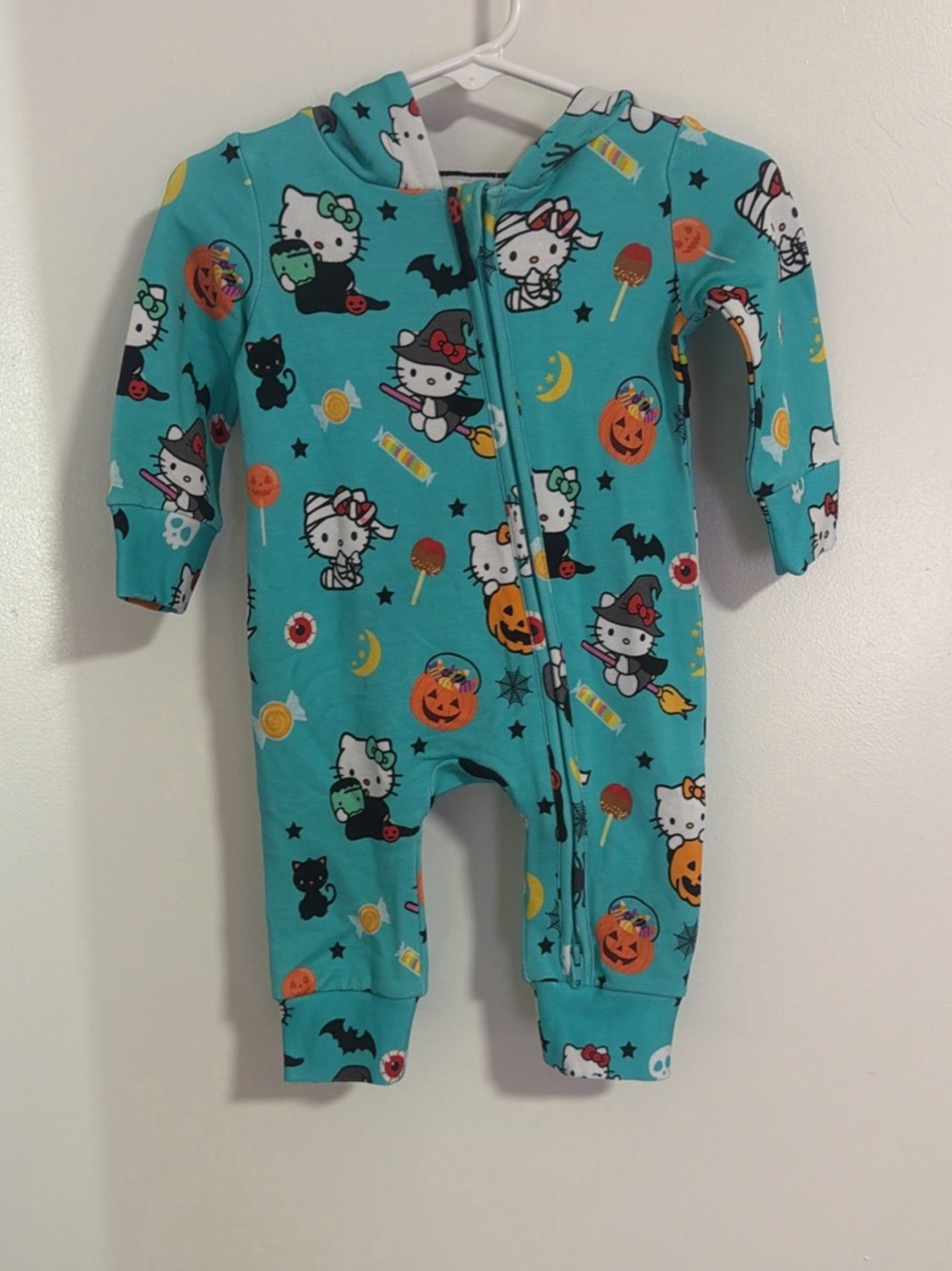 Hello Kitty Bamboo Teal Halloween Toddler One-Piece Zipper Hooded Jumpsuit
